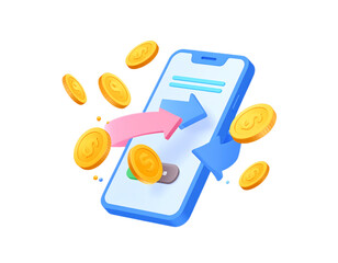 Modern 3D Vector Illustration Secure Mobile Money Transfer & Online Banking Transaction