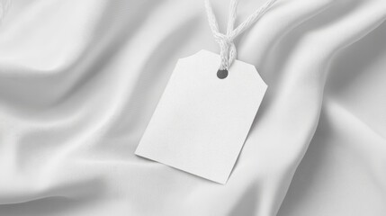 Clothing label mock-up series, pristine white material tags, realistic fabric texture, subtle thread details, studio lighting setup, isolated presentation, technical product visualization, precise