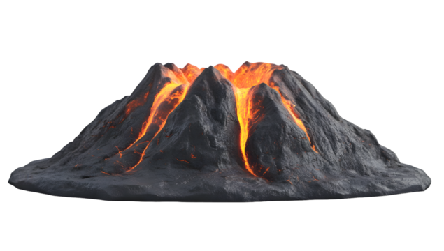 Volcano landscape with lava inside crater