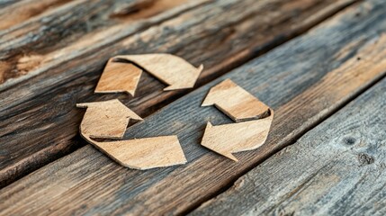 Wooden recycle symbol on rustic wood