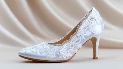 Elegant White Lace Bridal Heels  Wedding Shoes  Satin  High Heels  Fashion Photography