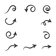 Hand-Drawn Curly Arrow Icon Vector Set.