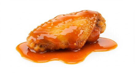 Delicious glazed chicken wing rests invitingly on white background. AI Generated
