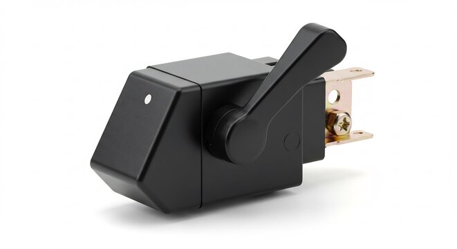 Black angular lever switch glows softly under bright studio lighting. AI Generated