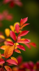 Photo of Red Leaves with Dew Drops Highlighting Autumn Colors in Detail