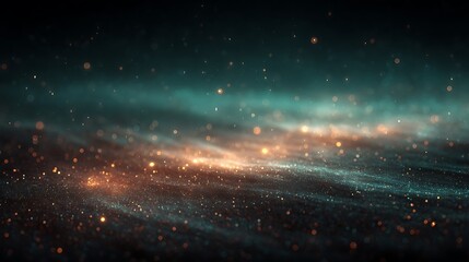 Abstract dark blue and gold glowing particles glow