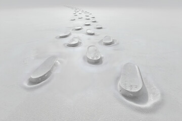 Following Footprints on Snow Path Leading into the Distance, Fitness and Running Concept