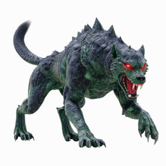 Fototapeta premium Ferocious Green Monster Wolf - 3D Render of a