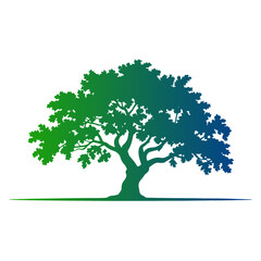 Green tree silhouette, vector illustration of a single plant with lush leaves, isolated for design