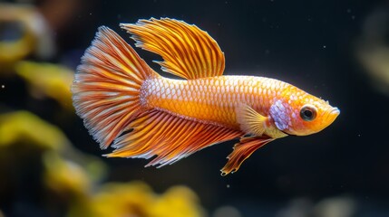 91.Red betta fish on black background