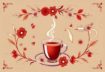 Elegant vintage tea & coffee themed vector design elements, perfect for branding or decoration, retro, coffee beans