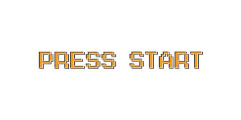 PRESS START. pixel art. 8 bit game. retro game. for game assets. on white background.