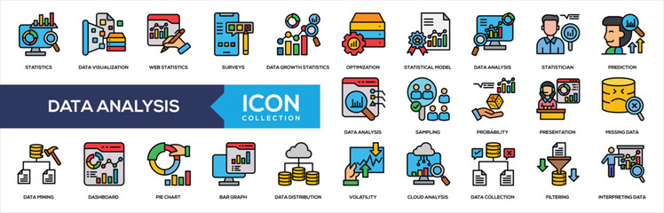 Data Analysis Lineal Color Icon Collection