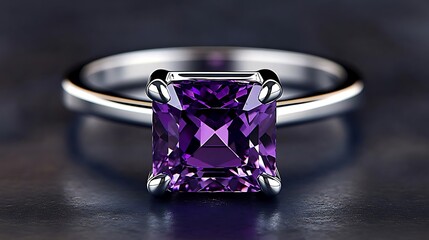Amethyst ring, close-up, dark background, jewelry