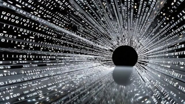 Binary Code Tunnel: Experience the immersive and digital-based artistry of data streaming through an enigmatic tunnel. Dive into this visual representation of information technology
