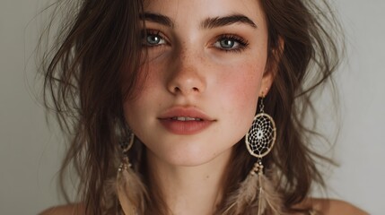 Close-up portrait of a woman with dreamcatcher