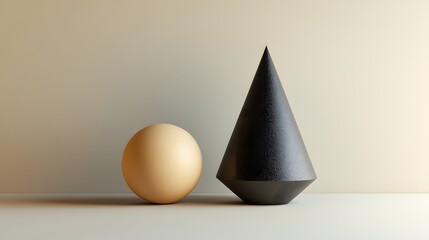 Fototapeta premium Geometric shapes, sphere and cone, minimalist design.