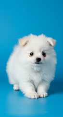 Adorable White Puppy Fluffy, Cute, and Playful Pomeranian Dog Photo