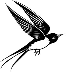Swiftlet Bird Vector Illustration, Minimalist Black and White Flying Bird Icon