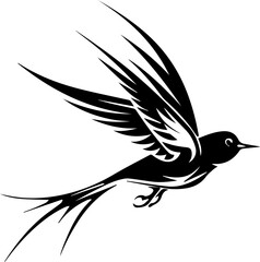 Swiftlet Bird Vector Illustration, Minimalist Black and White Flying Bird Icon