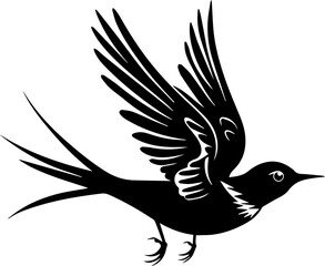 Swiftlet Bird Vector Illustration, Minimalist Black and White Flying Bird Icon