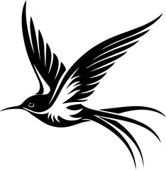 Swiftlet Bird Vector Illustration, Minimalist Black and White Flying Bird Icon