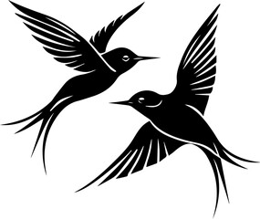 Swiftlet Bird Vector Illustration, Minimalist Black and White Flying Bird Icon