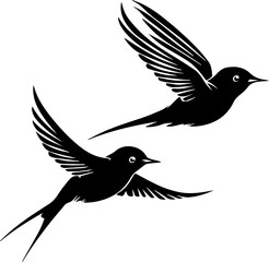 Swiftlet Bird Vector Illustration, Minimalist Black and White Flying Bird Icon