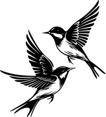 Swiftlet Bird Vector Illustration, Minimalist Black and White Flying Bird Icon