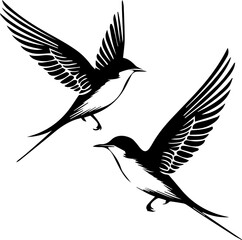 Swiftlet Bird Vector Illustration, Minimalist Black and White Flying Bird Icon