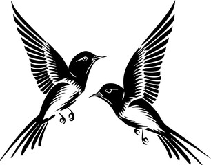 Swiftlet Bird Vector Illustration, Minimalist Black and White Flying Bird Icon