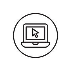 Laptop sign icon. Circle buttons. Notebook laptop pc, mouse cursor pointer. 