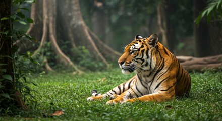 Fototapeta premium Tiger Resting in Forest Grass