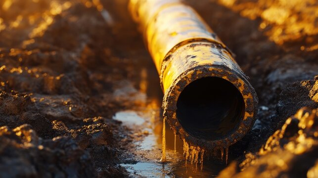 Cylindrical submersible pump dripping with sludge