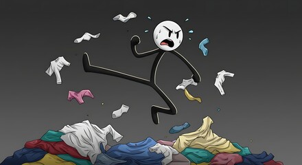 Angry Stick Figure Kicking Laundry Pile