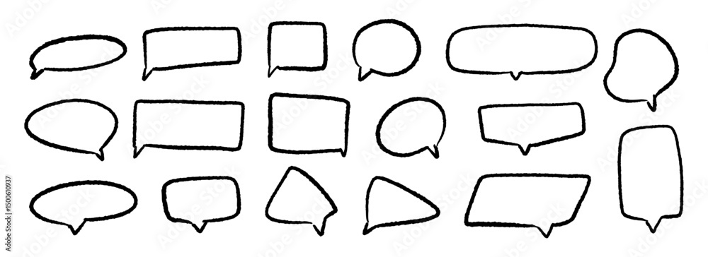 Poster hand drawn speech bubbles set. doodled crayon dialog box collection. sketched textured comic talk fr