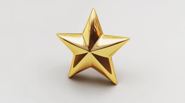 3d shiny star on a white background 3d rendered, golden star score ranking review image isolated on a white background. 
