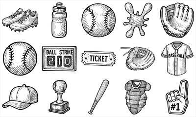 Hand Drawn Baseball Elements Set