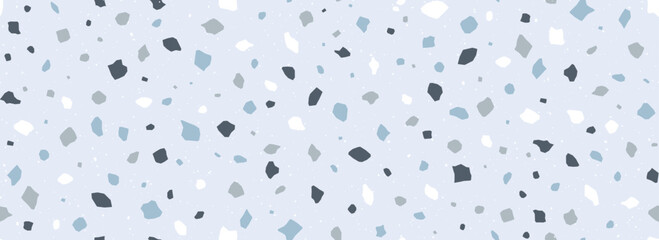 Light blue Terrazzo seamless pattern. Repeated granite stone texture. Color Italian mosaic surface design for paving decoration, floor tile swatch. Vector repeated Venetian marble background concept