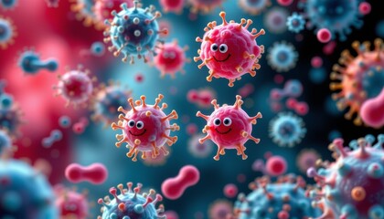 a close up view of cells adorned with virus particles