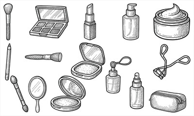 Hand Drawn Makeup Tools Set