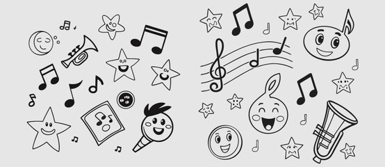 Music notes icon set isolated on transparent background. Music notes symbol png vector eps file.