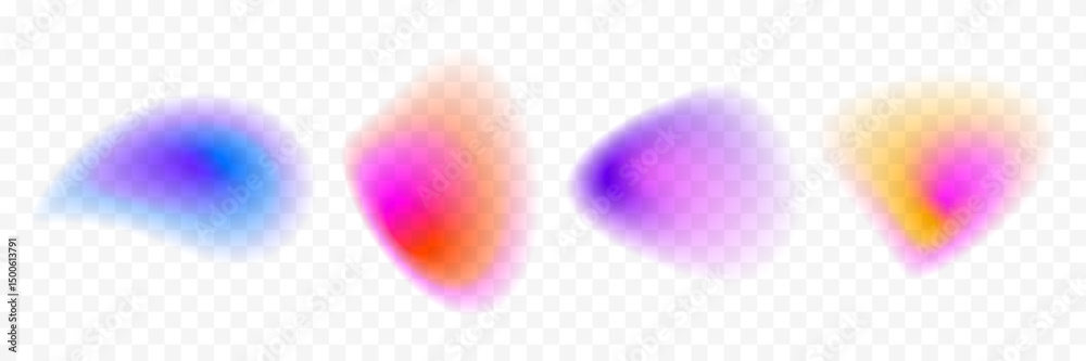 Poster Abstract blur gradient shape set. Pastel colored smooth liquid blob gradation collection. Y2K blurry aura pack. Bright iridescent fluid bundle for collage, badge, sticker, template. Vector