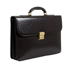 Classic Leather Briefcase Standing Upright and Closed on Isolated White Background