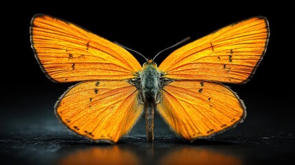 Close-Up View of Vibrant Orange Butterfly with Detailed Wings on Dark Background Showcasing Nature's Beauty and Intricate Patterns