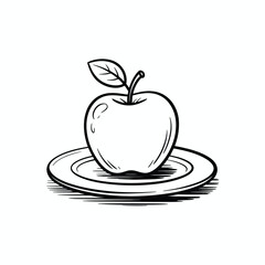 Hand Drawn Apple on Plate Illustration