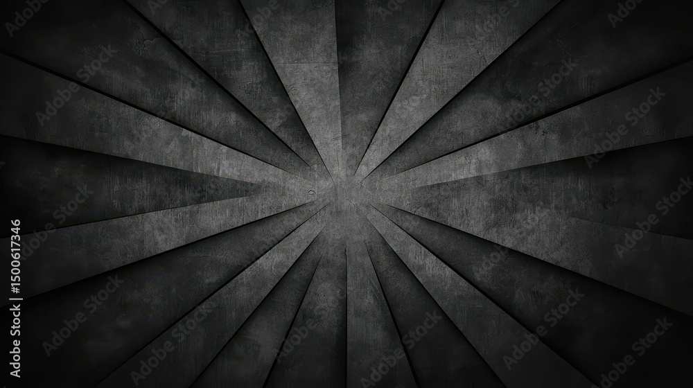 Poster abstract geometric background with radial lines in dark gray tones creating a modern, dynamic textur
