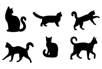 Vector illustration. Set of cats on a white background. Sticker for printing.