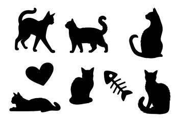 Vector illustration. Set of cats on a white background. Sticker for printing.