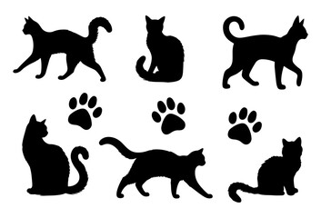 Vector illustration. Set of cats on a white background. Sticker for printing.